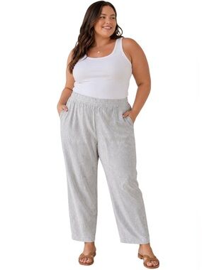 Old Navy Striped Linen Blend Pull On Pants XXL Coastal Grandma Beach Casual